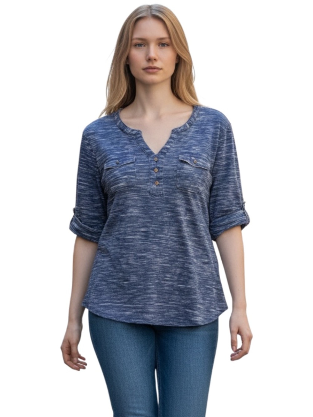 croft & barrow Blue Space-Dye Henley Tunic